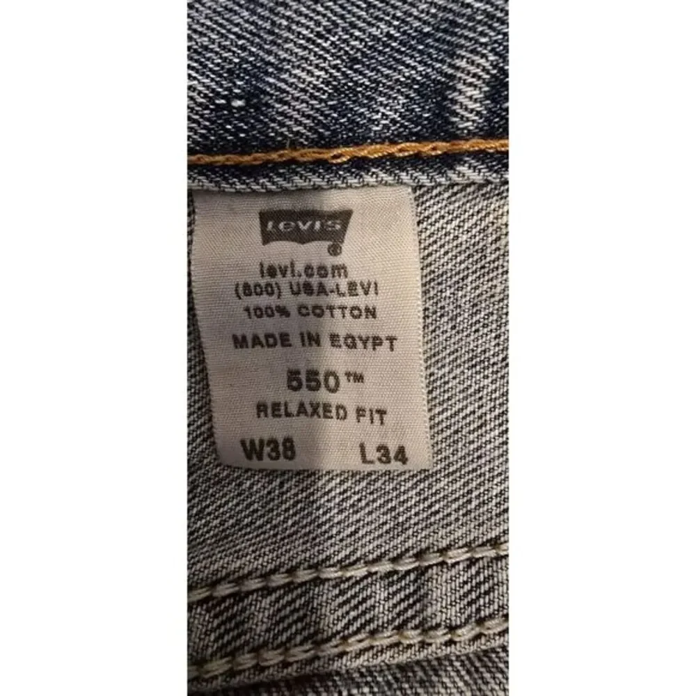 Levis 550 Jeans Mens 38x34 Blue Red Tab Relaxed‎ Fit Straight Leg Light Wash